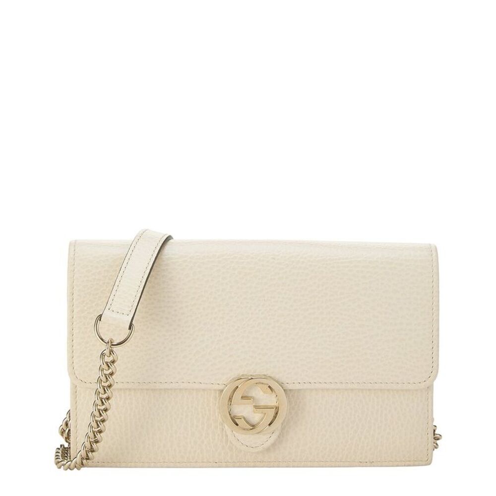 Gucci White Leather Interlocking Wallet On Chain Small (Authentic Pre-Loved)